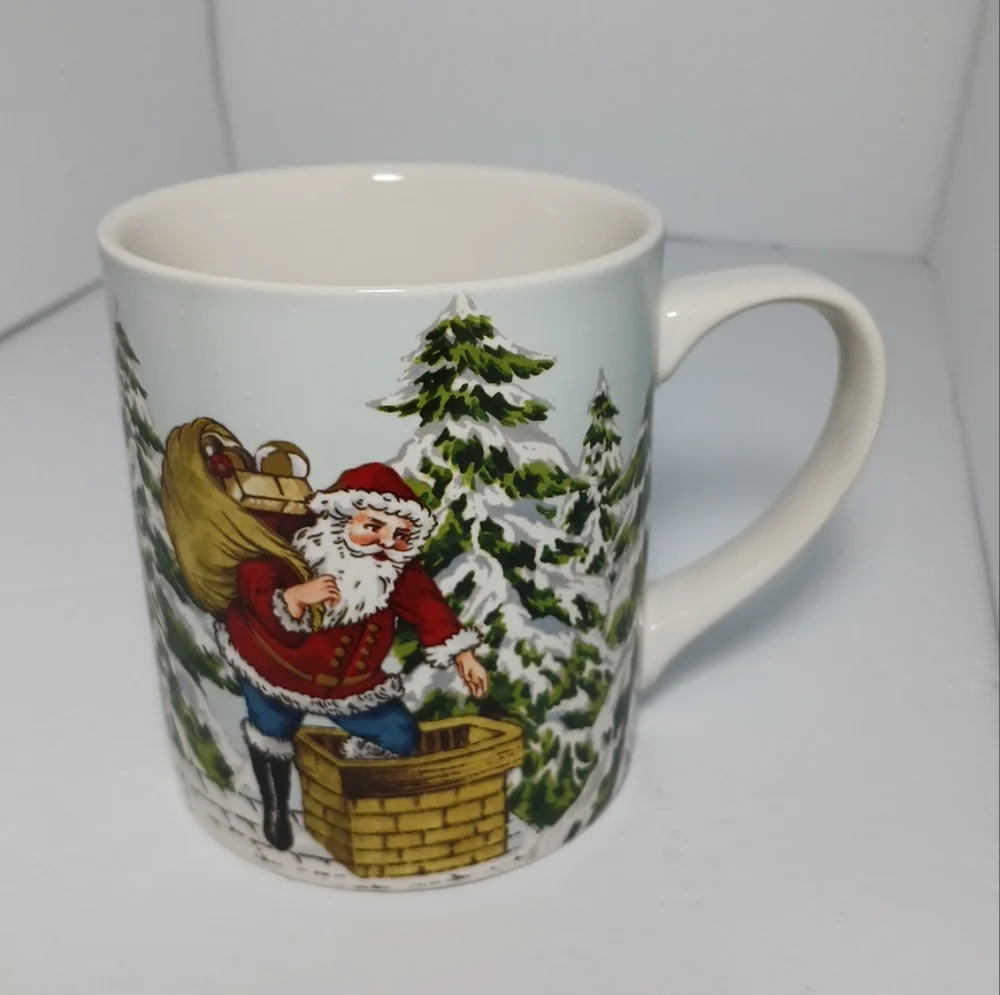 Williams-Sonoma Winter Scene Santa Mug Coffee Tea Mug